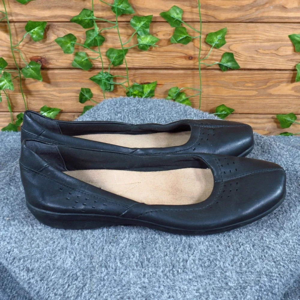 Clarks Collection Women Flat Size 12 Professional Work Comfort Black Leather